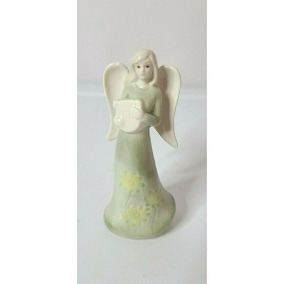 Angel Holding Harp Statue Hand Painted  Vintage - Picture 1 of 6